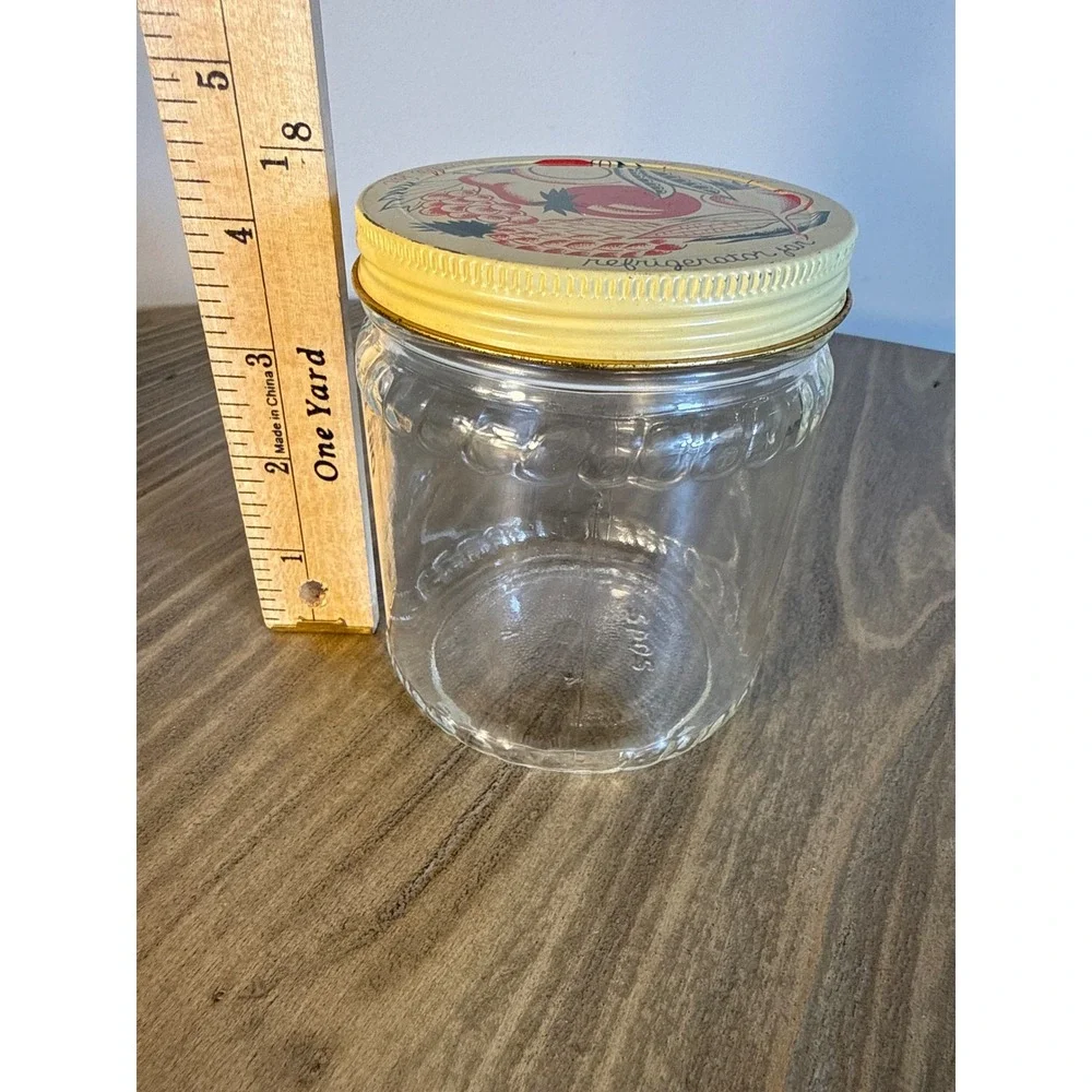 Vintage MCM Refrigerator Storage Jar Paneled Glass Tin Lid Fruit Vegetable 4.5in
